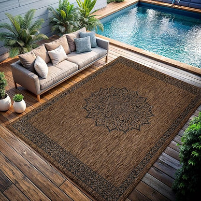 CAMILSON Outdoor Rug 6x9 Medallion Gold Modern Area Rugs for Indoor and Outdoor Patios Kitchen and Hallway Mats Washable Porch Deck Outside Carpet (Medallion Gold 6 x 9)