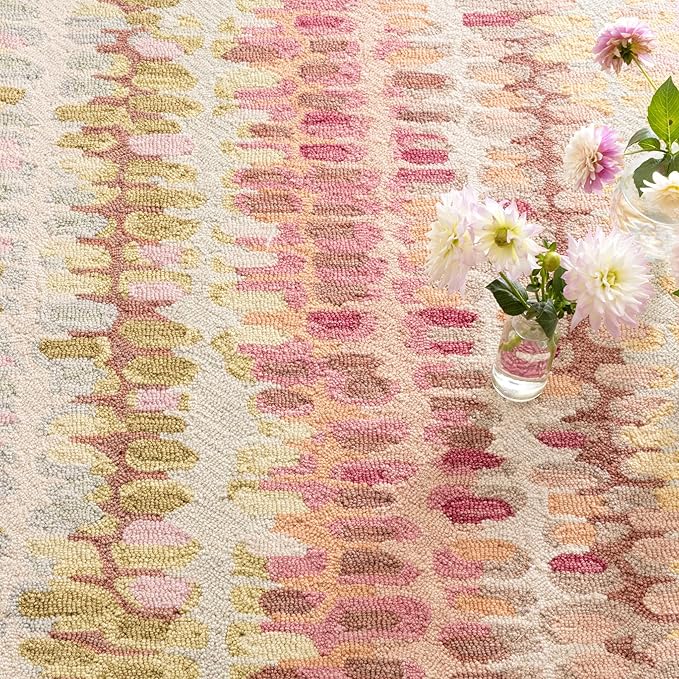 Dash & Albert Paint Chip Stone Hand Micro Hooked Wool Rug, 8.5 X 11.5 Feet, Pink/Blue Geometric Pattern