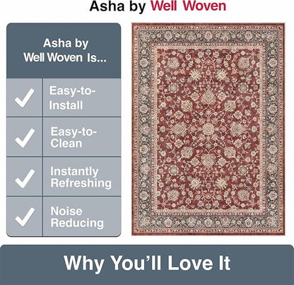 Well Woven Asha Rome Red 3'3" x 5' Area Rug - Oriental Floral Pattern, Easy Clean, Floor-Friendly Backing - for Living Room, Bedroom, and Dining Room
