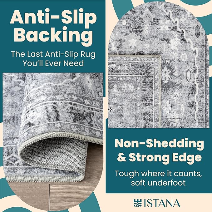 Istana 8x10 Area Rug - Grey 8x10 Rugs for Living Room - Foldable Rugs for Bedroom - Stain Resistant Washable Rug - Eco-Friendly Area Rugs - Easy to Clean Living Room Rug