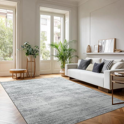 Gray Office Chair Mat for Low Pile Floor Carpet with Non Slip Modern Abstract Neutral Area Rug 4x6 Light Grey 4 x 6 Small Rug for Bedside Dorm Laundry Room
