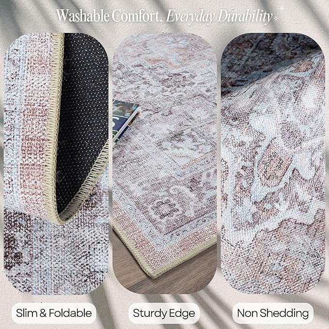 Fame Rugs Turkish Rug. Washable Vintage Oriental Antique Inspired Traditional Doormat Small Modern Area Rugs Luxury Entryway Entry Bedroom Bathroom Kitchen (392TW, 7'5 x 9'9)