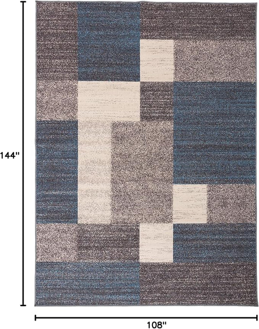 Rugshop Contemporary Blue Geometric Boxes Non-Slip Area Rug Non-Shedding for Living Room, Dining Room and Office, 9' x 12'