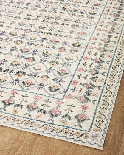 Loloi Rifle Paper Co. Eden Collection EDE-03 Lattice Ivory 7'-6" x 9'-6" Area Rug feat. CloudPile™