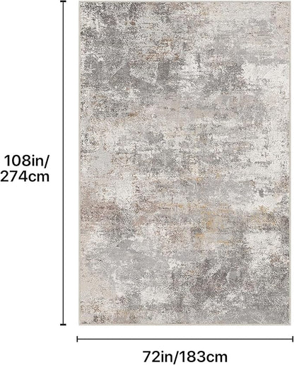 GENIMO Washable 6x9 Area Rugs for Living Room, Non Slip Modern Abstract Rug, Machine Washable Stain Resistant Low Pile Soft Carpet for Bedroom, Dining, Office, Light Grey Brown