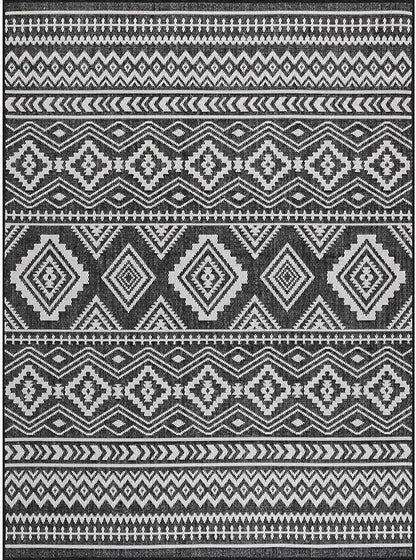 Beverly Rug Waikiki Boho Indoor Outdoor Rug 6x9, Washable Outside Carpet for Patio, Deck, Porch, Bohemian Area Rug, Farmhouse Rugs, Aztec Tribal Rug, Black and White