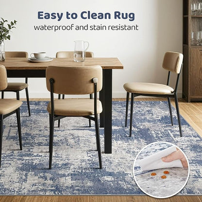 Area Rug Living Room Rugs: 5x7 Washable Large Abstract Modern Soft Stain Resistant Indoor Floor Non Slip Accent Carpet for Bedroom Nursery Playroom Dining Room Office Dorm Home House- Navy Grey