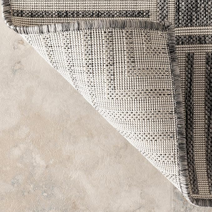 Nuloom Asha Grey/Ivory, 8' x 10', Casual, Striped Border, Soft and Cozy, High Traffic, Stain Resistant, Easy Clean, Durable Area Rug for Indoor/Outdoor Patio, Deck, Porch, Garden, Courtyard
