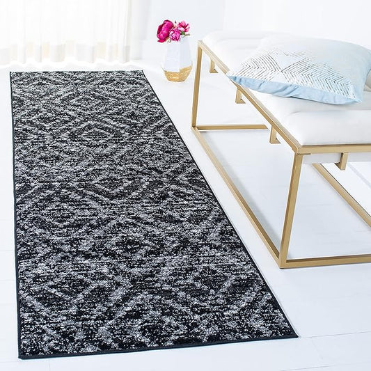 SAFAVIEH Adirondack Collection Runner Rug - 2'6" x 8', Black & Ivory, Modern Diamond Distressed Design, Non-Shedding & Easy Care, Ideal for High Traffic Areas in Living Room, Bedroom (ADR131A)