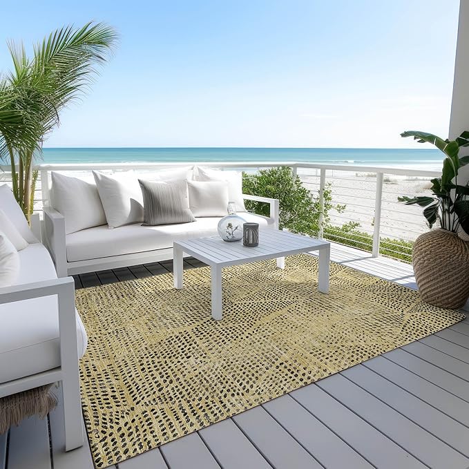 Addison Rugs Chantille ACN591 Gold 10' x 14' Indoor Outdoor Area Rug, Easy Clean, Machine Washable, Non Shedding, Bedroom, Living Room, Dining Room, Kitchen, Patio Rug
