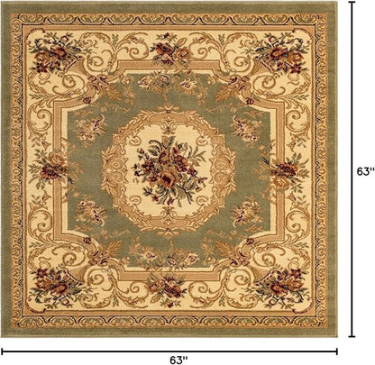 Unique Loom Versailles Collection Traditional Classic Floral Motif Area Rug (5' 0 x 5' 0 Square, Green/Ivory)