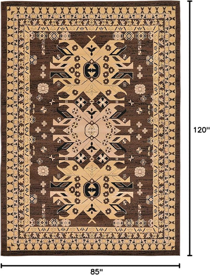 Unique Loom Taftan Collection Border Geometric Tribal Inspired Design Area Rug (7' 0 x 10' 0 Rectangular, Brown/ Tan)