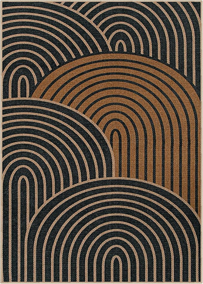 Lahome Modern Rainbow Easy Jute Carpet, Washable Rugs 5x7 for Living Room Black Farmhouse Dining Room Rug, Contemporary Natural Throw Mat Non Slip Floor Carpet for Office RV Patio