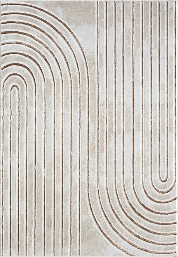 Abani Glam Collection Area Rug - Beige/Cream Modern Abstract Design - 5' x 7' - for Living Room, Bedroom & Office