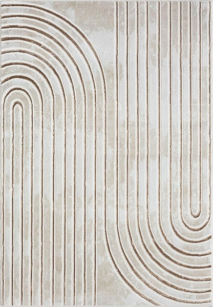 Abani Glam Collection Area Rug - Beige/Cream Modern Abstract Design - 4' x 6' - for Living Room, Bedroom & Office