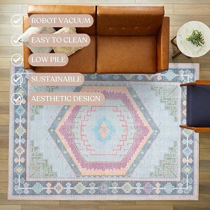 Fame Living Washable Area Rug. Modern Farmhouse. Vintage. Turkish. Bohemian. Distressed. Oriental. Traditional. Rugs for Living Room. Dining. Bedroom. Office. Entryway. Foyer. (856GP, 2'5" x 4'9")