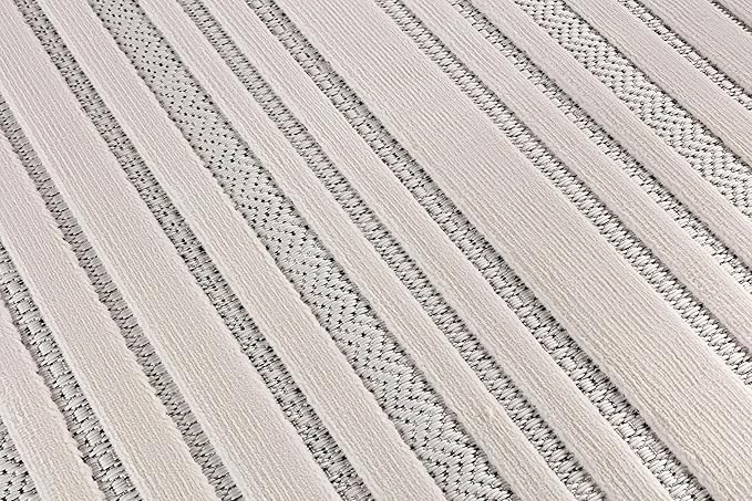 CAMILSON Modern Rug 6x9 Luxury Striped Line Micro Loop Area Rugs Soft High-Low Pile Stain Resistant Easy to Clean Non-Shedding Durable Living Room Bedroom Indoor Carpet (White)