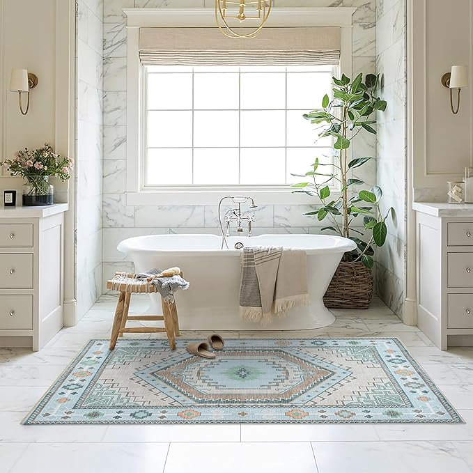 Fame Living Washable Area Rug. Modern Farmhouse. Vintage. Turkish. Bohemian. Distressed. Oriental. Traditional. Rugs for Living Room. Dining. Bedroom. Office. Entryway. Foyer. (856GG, 5' x 6'9")