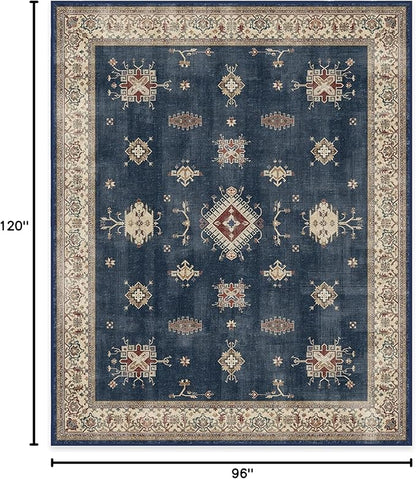 RUGGABLE Washable Vintage Area Rug – Verena Sapphire 8x10, Stain-Resistant, Non-Slip – Large Machine Washable Rugs for Living Room, Bedroom, Hallway, Entryway & Office–with Standard Pad