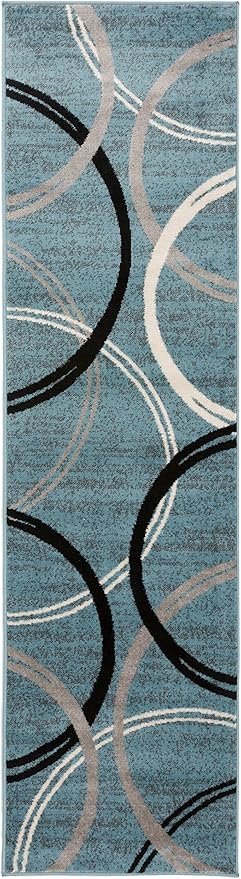 Rugshop Modern Wavy Circles Design Runner Rug, Non-Shedding Carpet for Hallway, Kitchen, or Foyer, Blue, 2'7" x 8'
