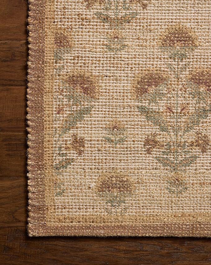 Loloi Chris Loves Julia Rue Collection RUE-01 Wheat/Sage 9'-3" x 13' Area Rug Jute Neutral Floral Living Room Bedroom Rug