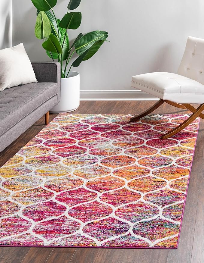 Rugs.com Lattice Frieze Collection Rug – 6' x 9' Multi Medium Rug Perfect for Living Rooms, Large Dining Rooms, Open Floorplans