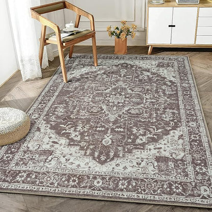 Bloom Rugs Washable Non-Slip 6' x 9' Rug - Dark Brown Traditional Medallion Area Rug for Living Room, Bedroom, Dining Room, and Kitchen - Exact Size: 6' x 9'