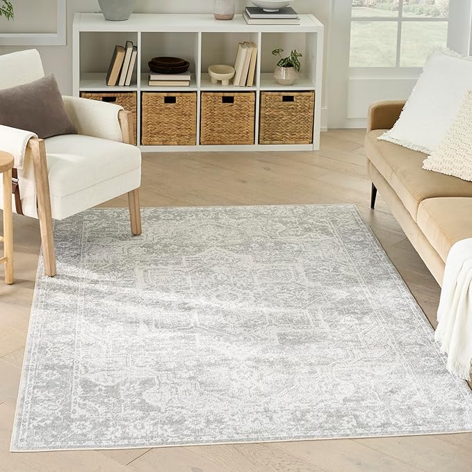 Nourison Home Astra Machine Washable Grey 4' x 6' Area Rug - Easy Clean, Non Shedding, Bed Room, Living Room, Dining Room, Kitchen (4' x 6')