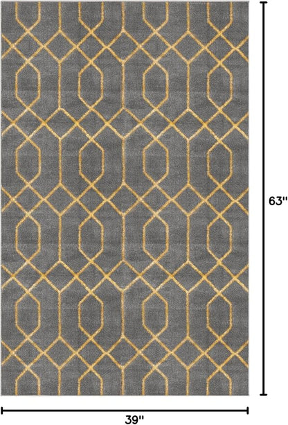 Unique Loom Glam Collection Area Rug - Trellis (3' 3' x 5' 3' Rectangle, Gray Gold/ Gold)