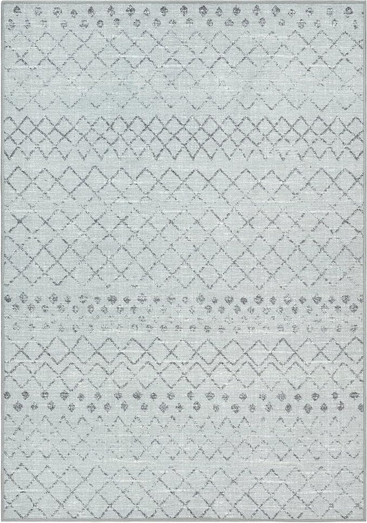 GLN Rugs Contemporary Collection - Machine Washable Area Rug, Contemporary Washable, Non Slip, Low Pile Chenille Rug, Living Room, Bedroom, Kitchen Rug (9' x 12' Gray 0166)