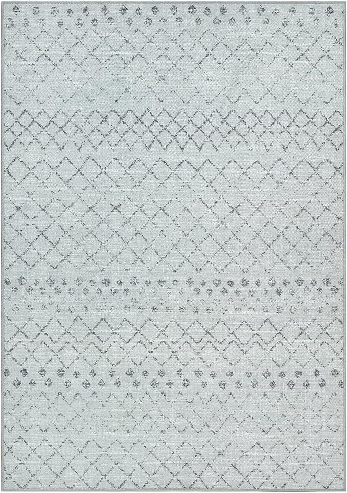 GLN Rugs Contemporary Collection - Machine Washable Area Rug, Contemporary Washable, Non Slip, Low Pile Chenille Rug, Living Room, Bedroom, Kitchen Rug (6' x 9' Gray 0166)