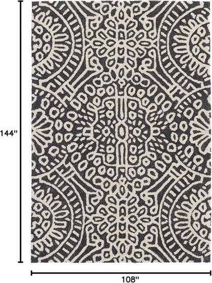 Dash & Albert Temple Charcoal Hand Micro Hooked Wool Rug, 8.5 X 11.5 Feet, Grey Geometric Pattern