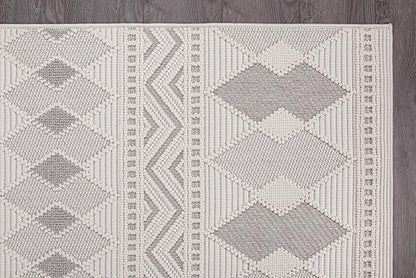 CAMILSON Micro Loop Rug 5x7 Modern Luxury Geometric Boho Diamond Area Rugs Soft High and Low Pile Stain Resistant Easy-Cleaning Non-Shedding for Living Room Office Indoor Carpet (5 x 7 / White - Gray)