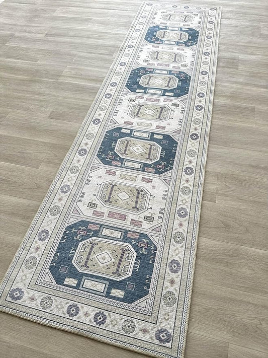 Fame Living Faded Oushak Rug, Turkish Vintage Floral Pastel Large Oversized Area Rugs for Living Room Dining Bedroom Kitchen Bathroom Nursery (848CrNv, 2' x 3')