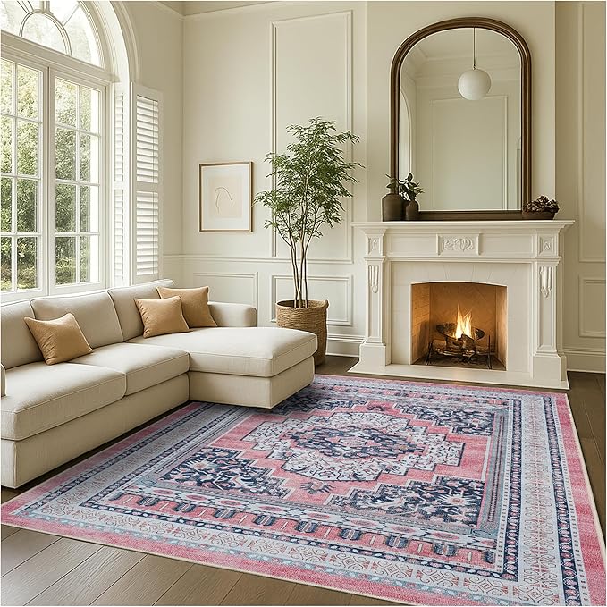 Fame Rugs Turkish Rug. Washable Vintage Oriental Antique Inspired Traditional Doormat Small Modern Area Rugs Luxury Entryway Entry Bedroom Bathroom Kitchen (399TN, 2'5 x 6'9)