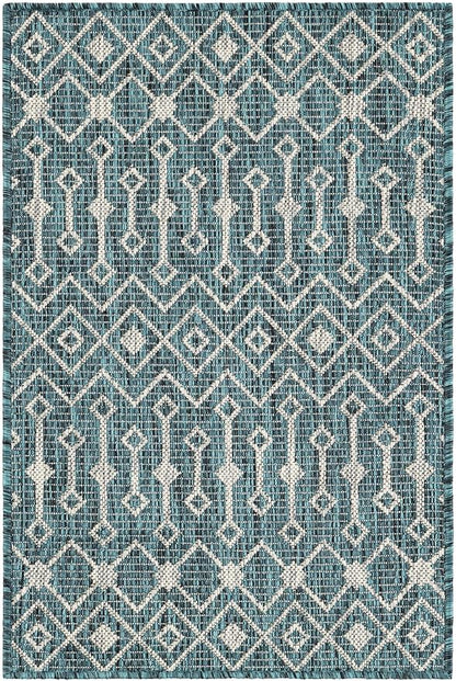Unique Loom Outdoor Trellis Collection Area Rug - Tribal Trellis (2' x 3' 1" Rectangle Teal/Ivory)