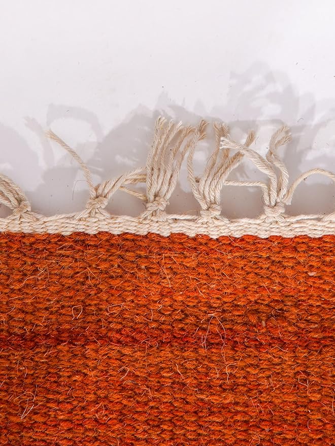 Rugsotic Carpets Hand Woven Flat Weave Kilim Wool ECO-Friendly Area Rugs - 10'x13', Rectangle Shape, Dark Orange Color, Solid Plain Design, Low Pile Handmade Rugs for Living Room (D00111)