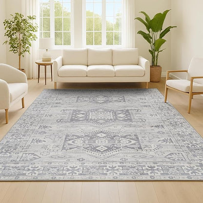 JONATHAN Y Modern Vintage Medallion Light Grey Indoor Area Rug, 5x8, Country, Floral, Easy-Cleaning for Living Room, Bedroom, Kitchen, Pet Friendly, Non-Shedding (MDP108B-5)