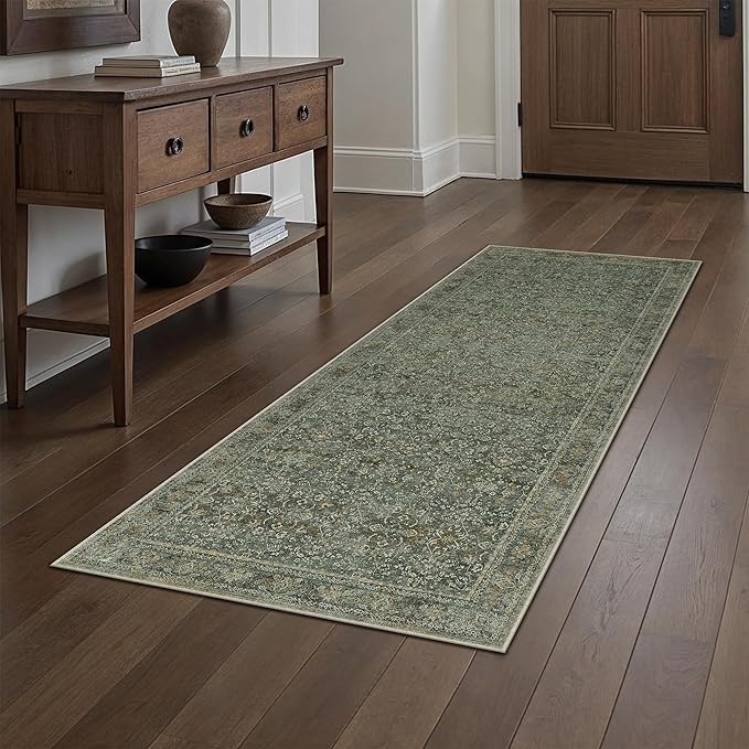 Runner Rug 2x6 Gray Hallway Washable Kitchen Vintage Carpet Non Slip Long Indoor Bedroom Retro Traditional Grey Accent Throw Rug for Bathroom Office Entryway Laundry Dining