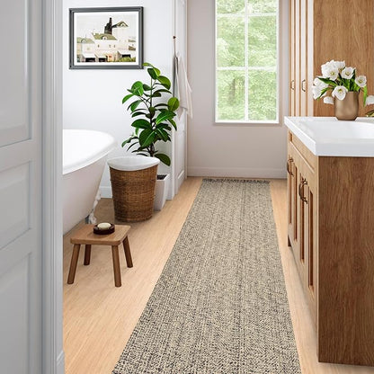 Collive Long Carpet Runners for Hallways 2.6x8ft, Washable Kitchen Rug Indoor Sink Rug, Natural/Black Woven Entryway Runner Rugs Low-Profile Front Door Floor Rug for Laundry Room Bedroom Outdoor Decor
