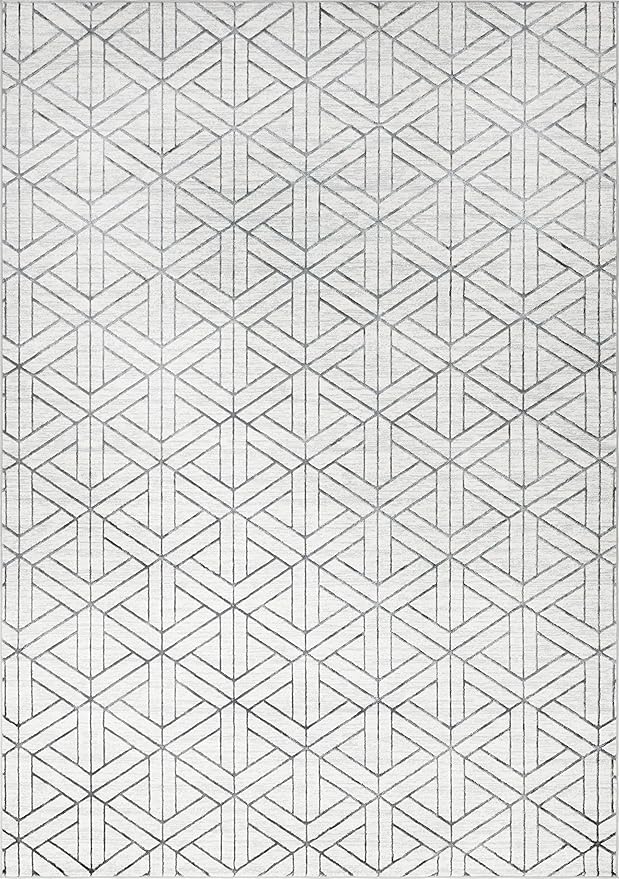 Rugs.com Lattice Trellis Collection Rug – 10' x 14' White Low-Pile Rug Perfect for Living Rooms, Large Dining Rooms, Open Floorplans