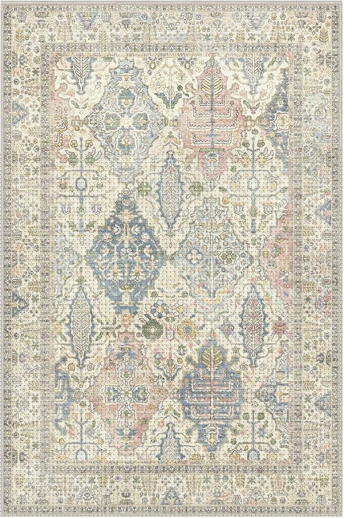 GENIMO Area Rug 2x3 Doormat, Machine Washable Low Pile Rugs, Small Retro Chenille Entryway Mat for Entrance, Hallway, Kitchen and Corridor, Beige Cream