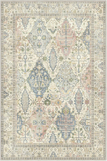 GENIMO Area Rug 2x3 Doormat, Machine Washable Low Pile Rugs, Small Retro Chenille Entryway Mat for Entrance, Hallway, Kitchen and Corridor, Beige Cream