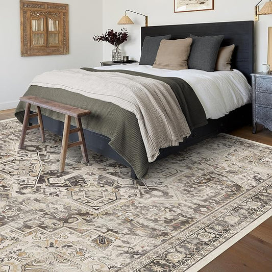 RUGGABLE Washable Vintage Area Rug – Kamran Hazel 10x14, Stain-Resistant, Non-Slip – Large Machine Washable Rugs for Living Room, Bedroom, Hallway, Entryway & Office–with Standard Pad