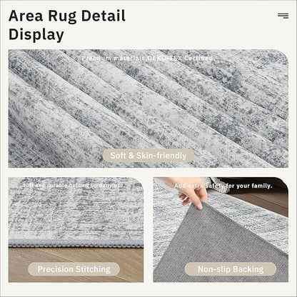 Runner Rug 2'6" x 14' Washable Non-Slip Runner Rugs for Kitchen Bathroom Laundry Room Vintage Ultra Thin Runners for Hallway Entryway Grey