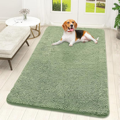 OLANLY Dog Door Mat for Muddy Paws 59x32, Absorbs Moisture and Dirt, Absorbent Non-Slip Washable Doormat, Quick Dry Chenille Mud Mat for Dogs, Entry Indoor Entryway Carpet for Inside Floor, Sage Green