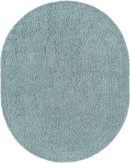 Unique Loom Solid Shag Collection Area Rug (7' 10" x 10' Oval, Light Slate Blue)