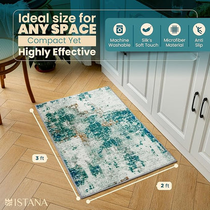 Istana 2x3 Area Rug - Green Rugs for Living Room 2x3 - Foldable Small Rugs for Bedroom - Stain Resistant Washable Rug Non Slip - Eco-Friendly Area Rugs Indoor - Easy to Clean Rug