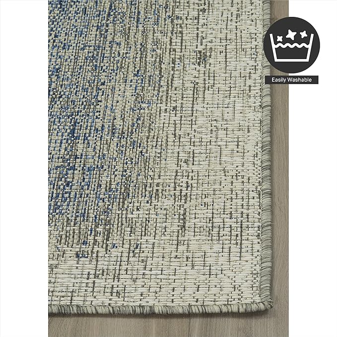 FH Home Outdoor Rug - Waterproof Easy to Clean Stain Resistant - Patio Indoor Outdoor Porch Deck Balcony Entryway - Ombre Modern - Dhruva - Blue - 6' x 9'