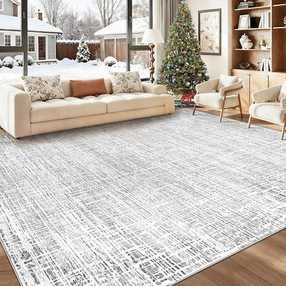 9x12 Area Rugs for Living Room, Washable Large Area Rug Neutral Modern Abstract Bedroom Rug Soft Non Slip Low Pile Stain Resistant Indoor Carpet for Kids Playroom Dining Room Office(Grey, 9'x12')